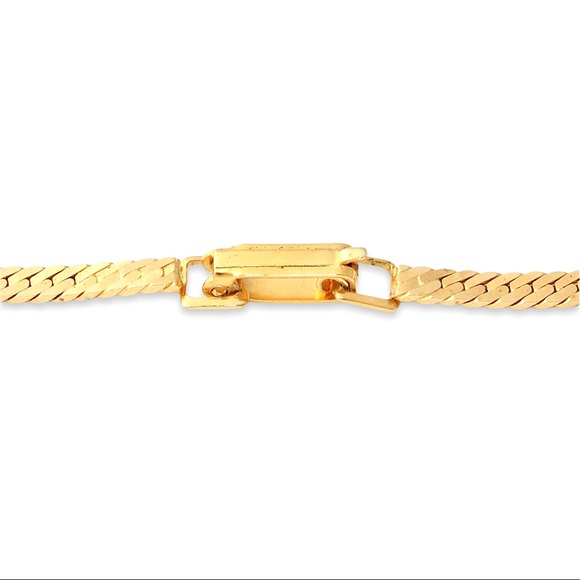 Vintage Blue Rhinestone Pendant Necklace Emerald Cut Gold Tone Herringbone Chain - Picture 4 of 5